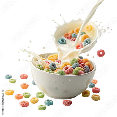 A colorful and sweet bowl of candy or cereal, perfect for breakfast or dessert, isolated on white