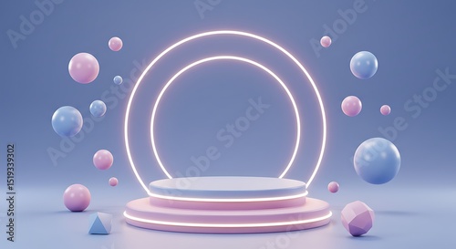 A vibrant blue and white illustration of floating spheres, translucent bubbles, and reflective glass balls captures the playful light of a clear sky