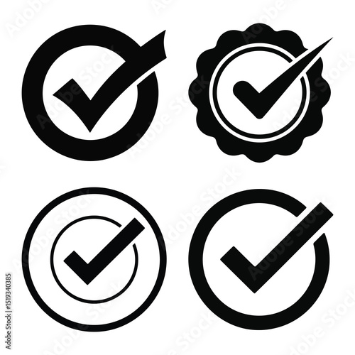 Four black check mark icons in circles
