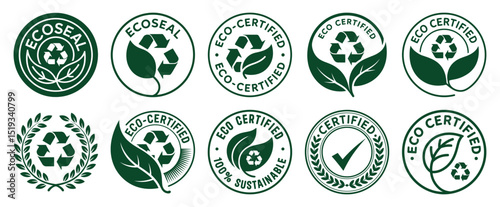 Eco friendly green leaf and recycle logos collection