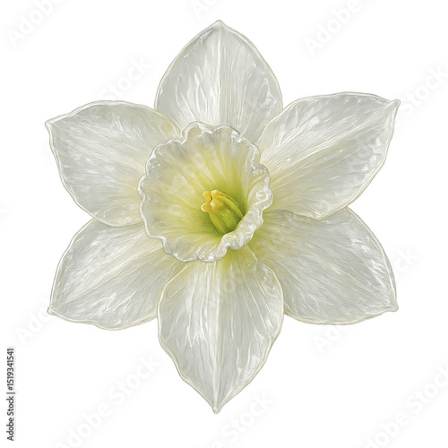 Elegant White Daffodil Flower on White Background High-Resolution Botanical Illustration