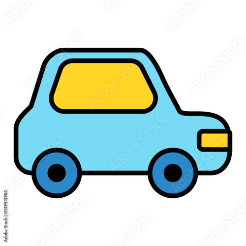 Simple blue car with yellow windows, perfect for transportation or automotive themed designs. Eyecatching colors for childrens book illustrations.