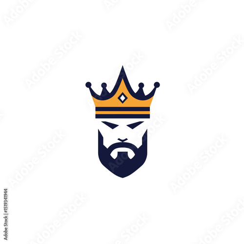 King logo design with beard and crown in modern flat style