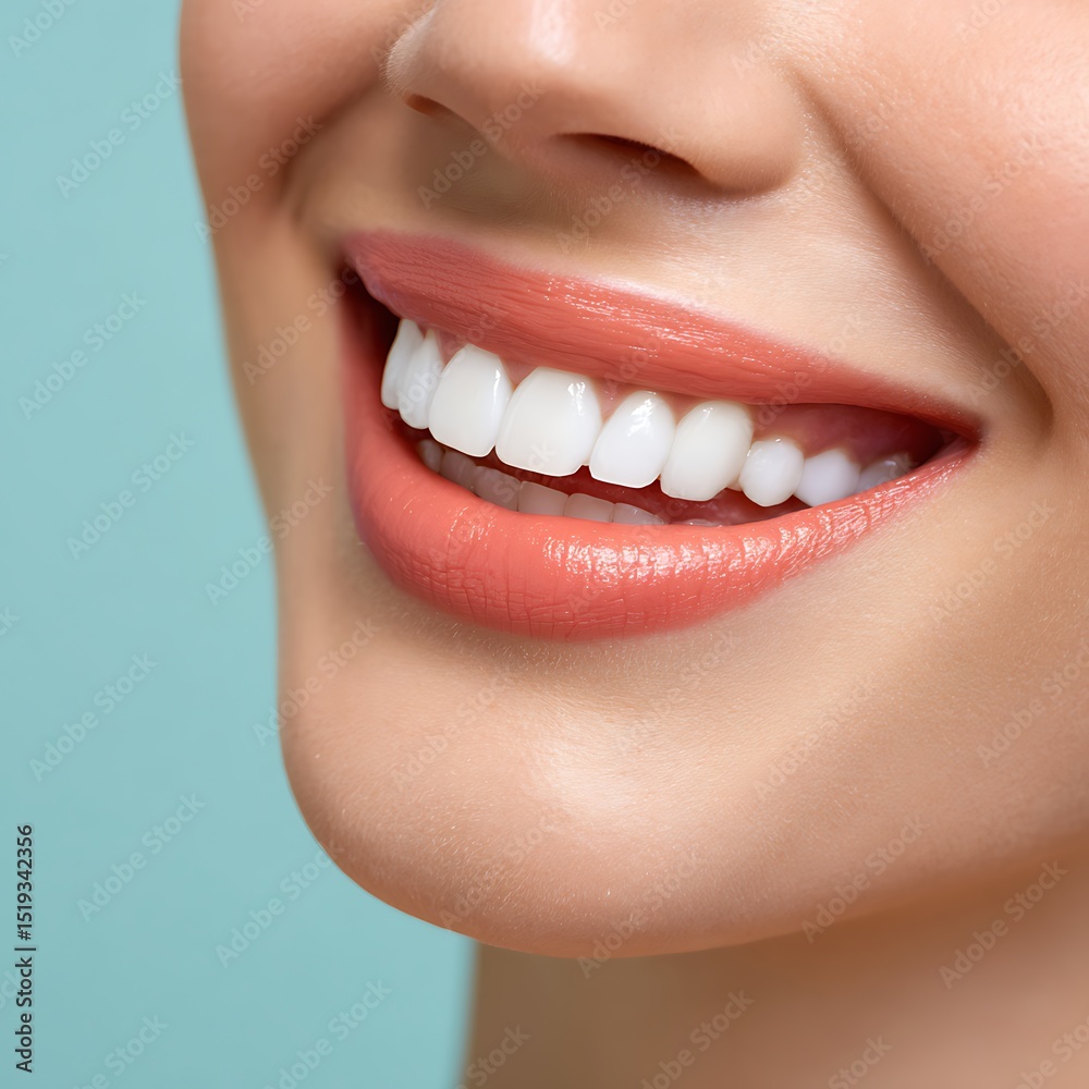 Fototapeta premium Close-Up of Smiling Woman with Natural Makeup and Healthy Teeth