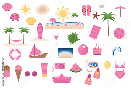 Hello Summer Stickers for vacation, beach, holiday, weekend, summer time