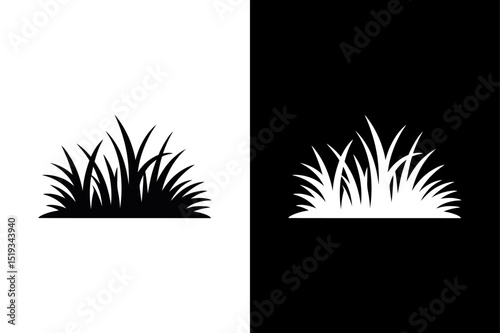 Black and White Grass Icon Simple Nature Silhouette Vector.