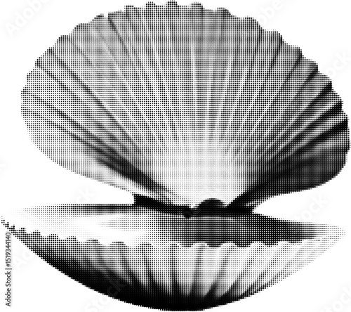 Halftone Vector of Open Seashell or Oyster on Transparent Background