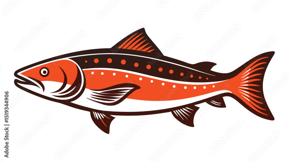Fototapeta premium Stylized Orange and Brown Salmon Illustration on a White Background