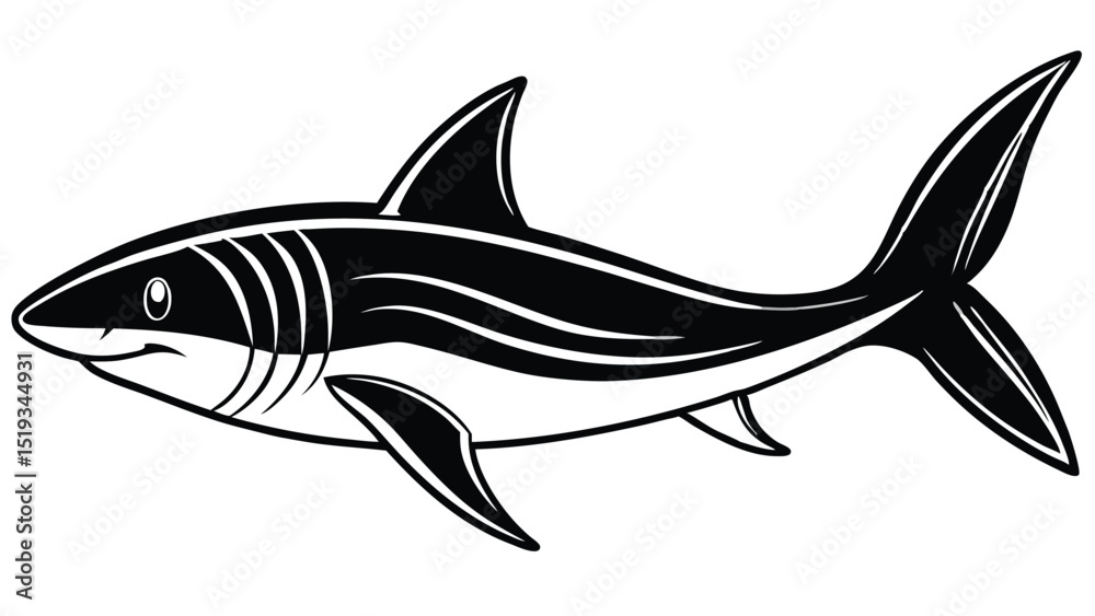 Obraz premium Stylized Black and White Shark Illustration with a Friendly Expression and Sleek Design