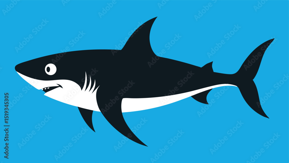 Fototapeta premium Cartoon Great White Shark Illustration on a Light Blue Background
