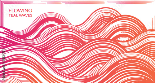 Abstract flowing teal waves illustration with pink and orange gradient on a white background