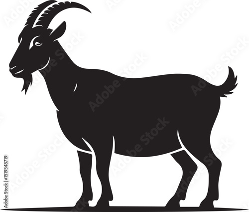 silhouette of Eid al-Adha goat with curved horns, livestock animal for Qurbani, sacrifice concept isolated	