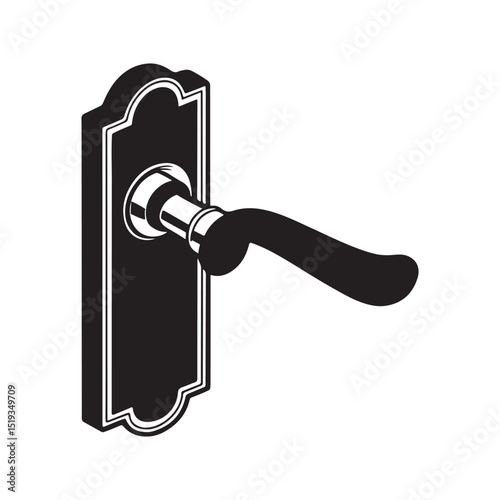 Vector of metal door handle with keyhole on white background.