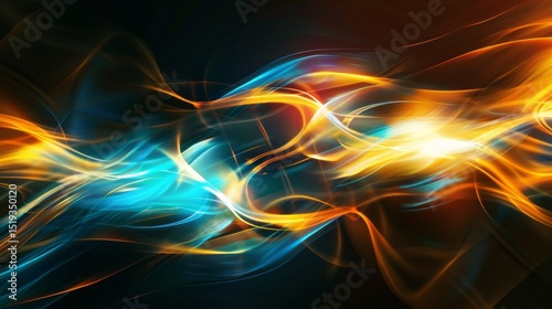 Abstract Orange Blue Swirling Energy Flow Dynamic Motion Background Design Illustration Digital Art Graphic Texture Pattern Wallpaper Image for Modern Technology Futuristic Presentation Website       