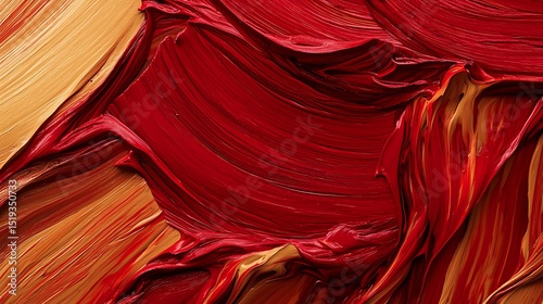 Deep red ink blended with warm ochre paint strokes, forming a dynamic, textured design with a smooth transition of colors and fluid layers.
