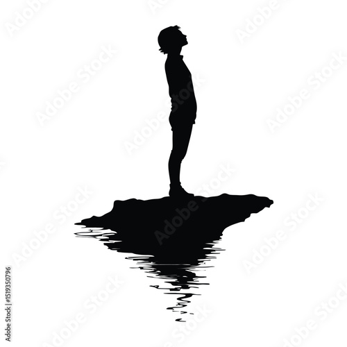 Woman Looking Up At Sky Silhouette Design