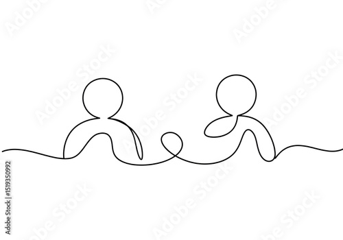 Continuous line drawing of two figures connected by a single line on a white background simple art