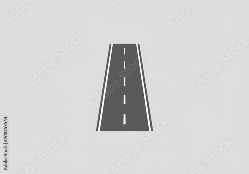 A gray road with white lines and white edges on a gray background in a simple graphic illustration