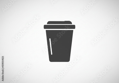 A simple dark gray silhouette of a disposable coffee cup with lid on a plain white background image view