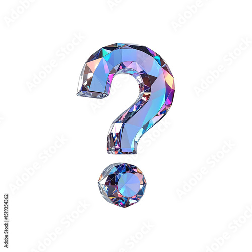 Brilliant crystal question mark design element 3d on transparent background gem