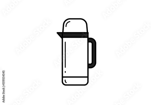 A simple line drawing of a thermos with a handle and a spout on a plain white background design style