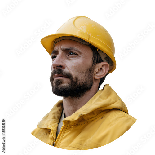 Construction worker in yellow safety gear Isolated on transparent background