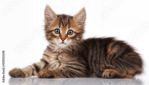 Playful Siamese Kitten Gracefully Perched on a Pristine White Background, Showcasing Soft Fur Textures and Vibrant Eyes in an Intimate Portrait of Innocence.