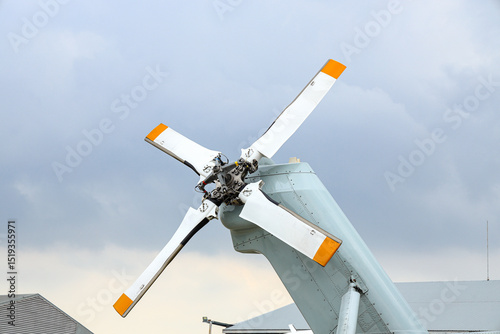 Closeup of helicopter tail rotor blade mechanism