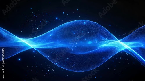 blue glowing wave mesh particles swirl on dark abstract background