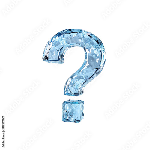 Ice question mark symbol 3d render abstract design art on transparent background