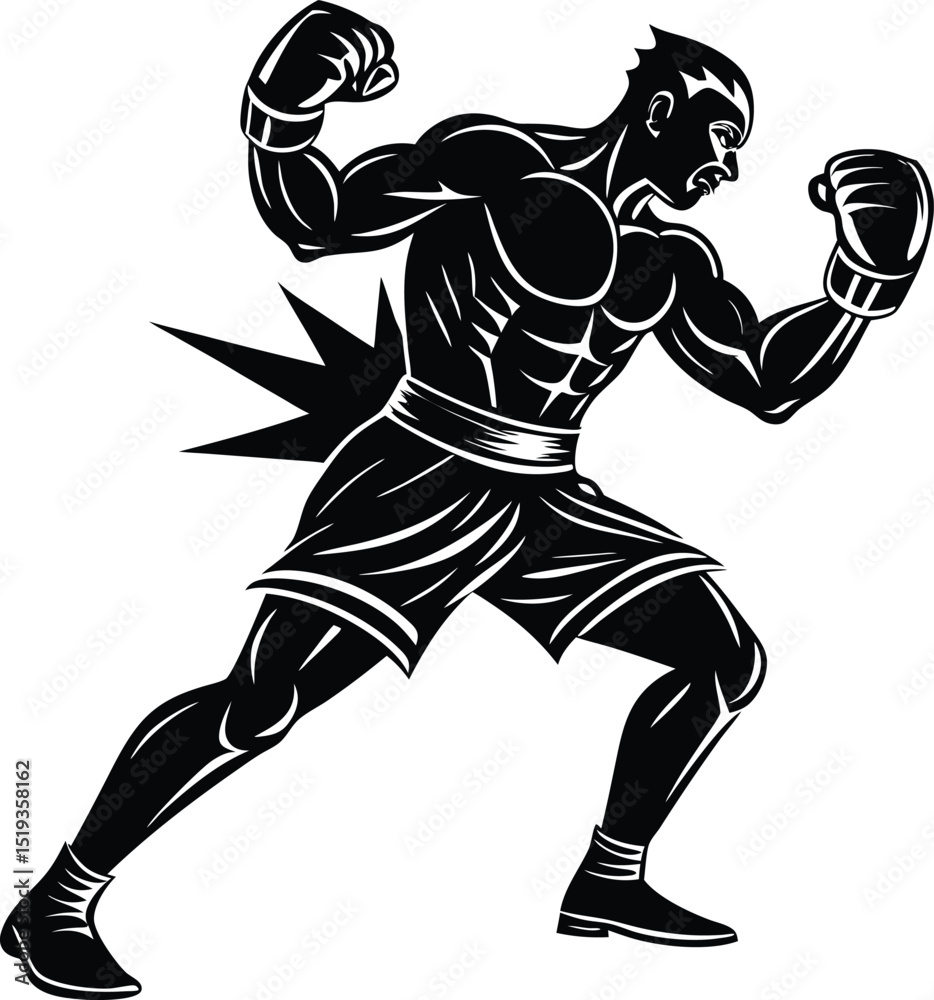 Obraz premium Modern Bold Boxer Silhouette Vector: Dynamic, Minimal Fighter for Athletic & Combat Themes