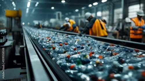 Wallpaper Mural Empty plastic bottles on a conveyor belt in a recycling facility. Waste management and recycling concept Torontodigital.ca