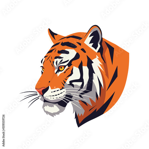 Stylized Portrait of a Tiger Head with Orange and Black Stripes