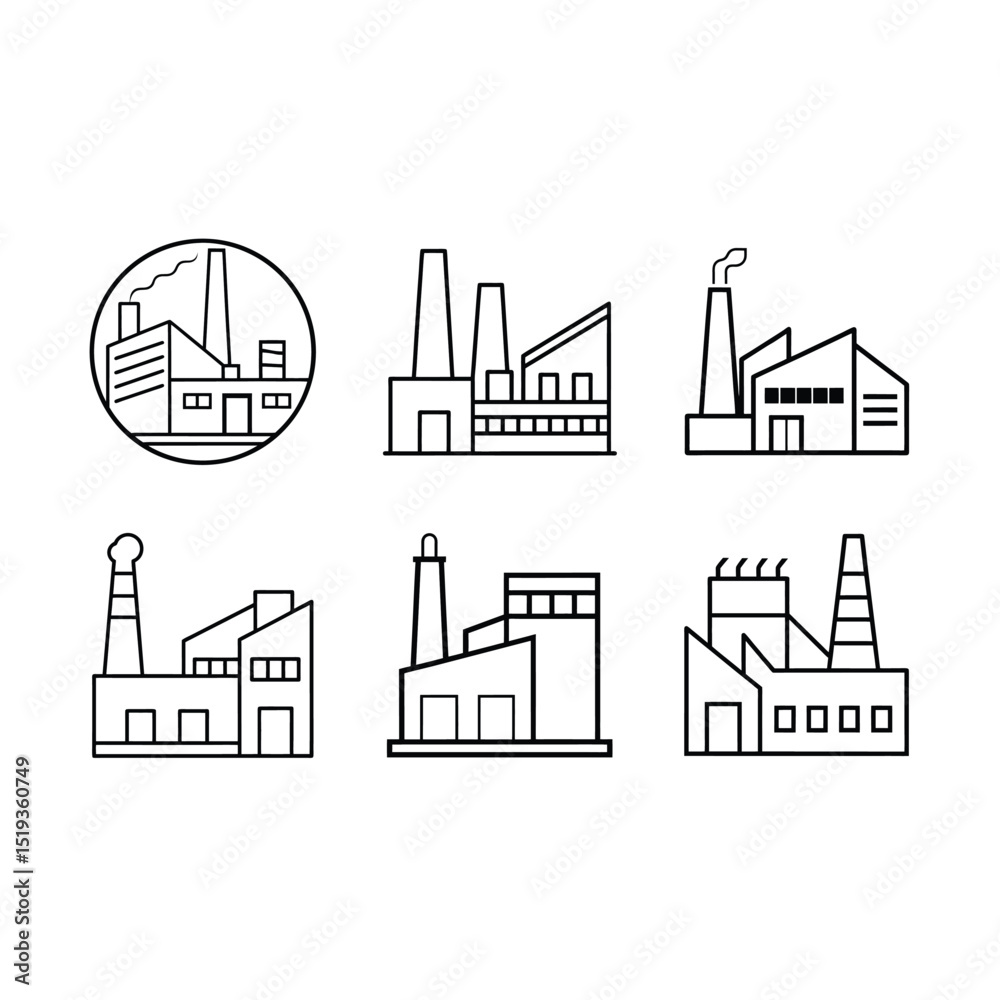 Obraz premium Factory Icon Vector – Industrial Building Graphics Design File