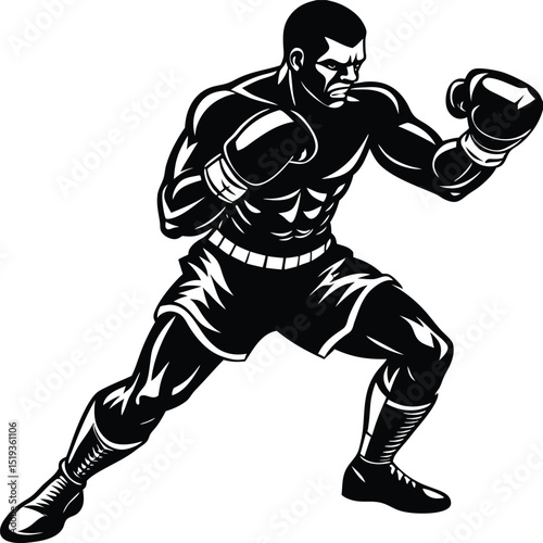 Dynamic Boxing Silhouette Vector: Modern, Bold Fighter in a Clean and Minimalist Pose
