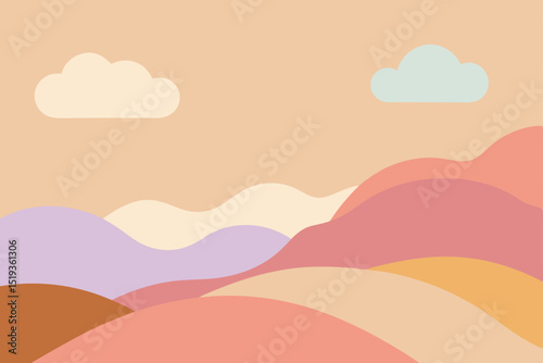 Pastel Hills Landscape Soft Hues and Gentle Slopes Illustration