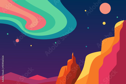 Vibrant Aurora Borealis A Stunning Night Sky Illustration