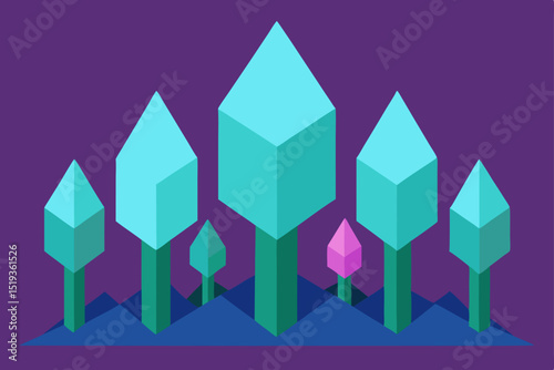 Geometric Crystal Trees Isometric Low Poly Forest Illustration