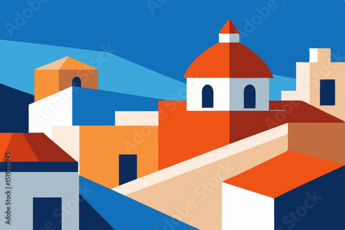 Vibrant Mediterranean Village A Colorful Architectural Illustration
