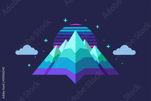 Vector illustration of a Christmas tree and winter mountain landscape with snow, perfect for a holiday card design