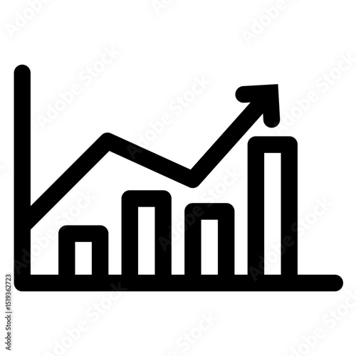 Graph with a line going up and a small arrow pointing to the right. The graph is black and white