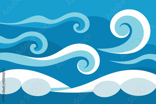Seamless blue ocean waves pattern with abstract liquid curves