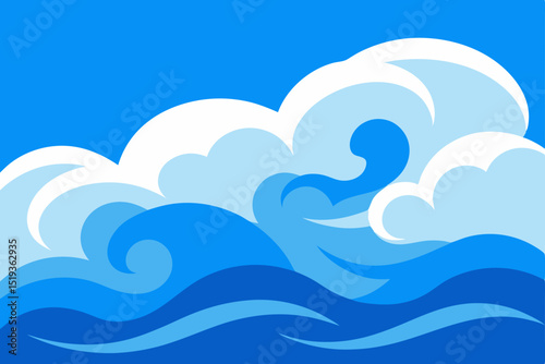 Blue ocean waves under a summer sky with clouds