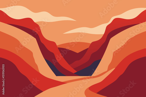 Abstract hearts pattern in an orange desert sunset with mountains, birds, and a lone tree silhouette