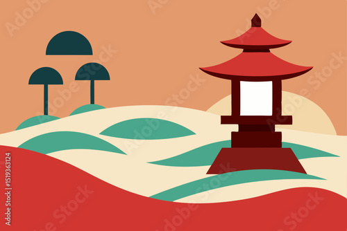 Old cartoon lighthouse icon on the sea with a light symbol design