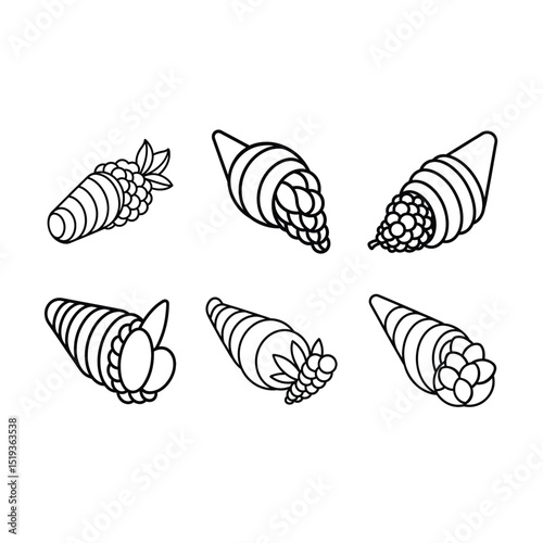 Cornucopia Icon Vector – Generative AI and Linocut Silhouette Design