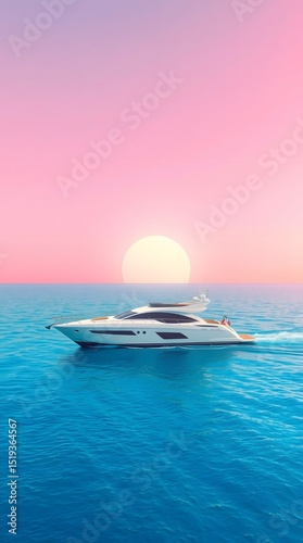 Luxury Yacht at Sunset on Calm Ocean