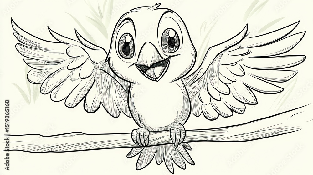 Obraz premium Cute bird sketch on branch