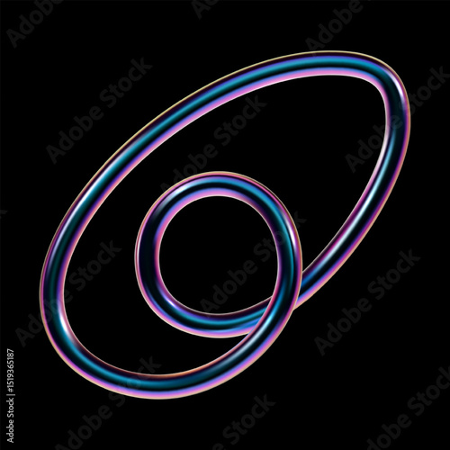 Abstract 3D holographic shape with neon glow and glossy surface in Y2K style. Futuristic vector design element with vibrant gradient colors