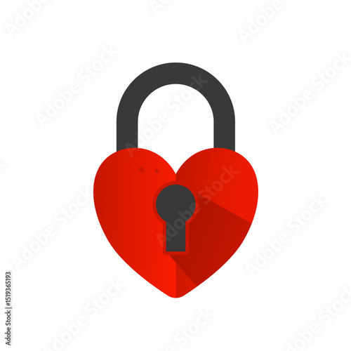 Red padlock with heart – vector icon

